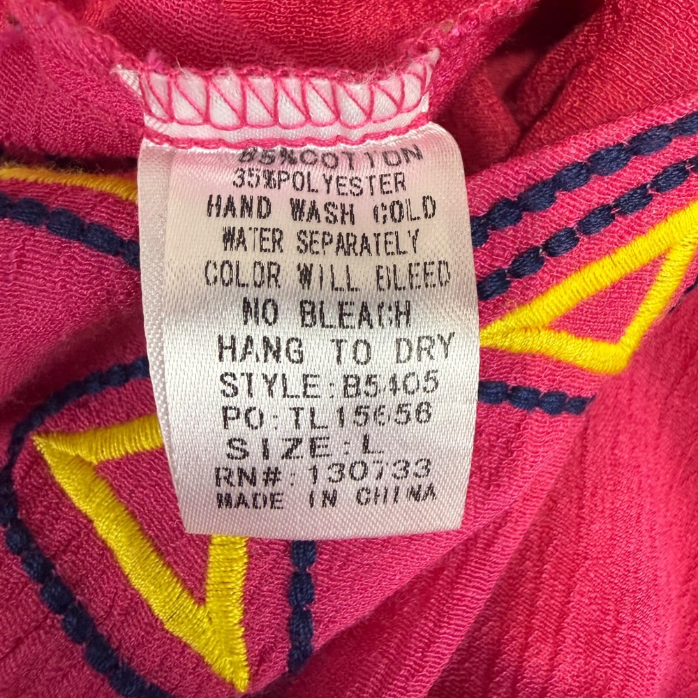 Umgee Pink‎ Embroidered Boho Tunic Poncho Top Large Magenta Geometric - Picture 8 of 8